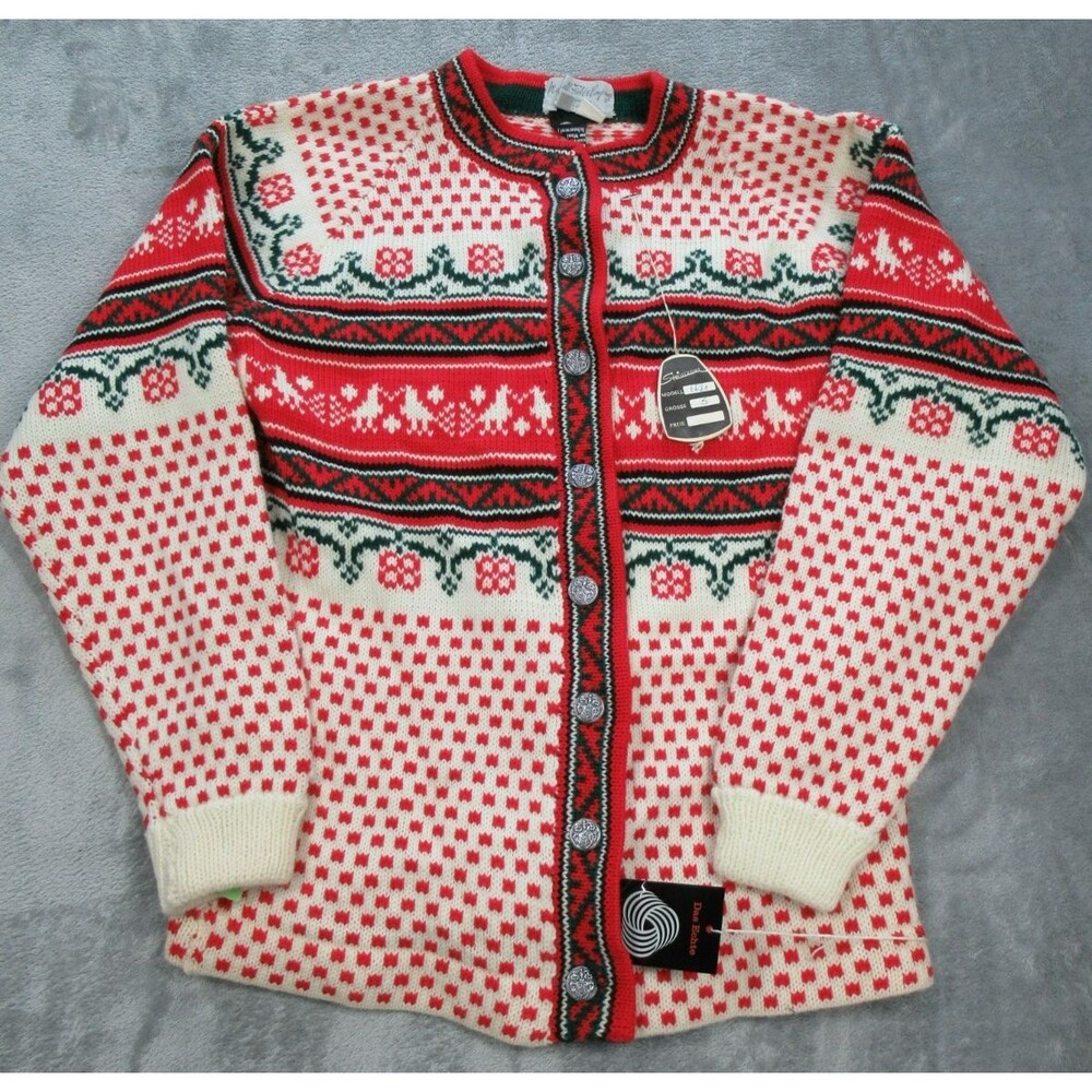 Vintage Marshall Field & Company Sweater Mens Small Pure New Wool Buttons Red